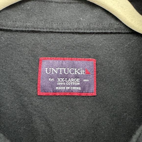 UNTUCKit Shirt Men XXL Black Flannel Button Up Long Sleeve Collared Pocket - Picture 2 of 12